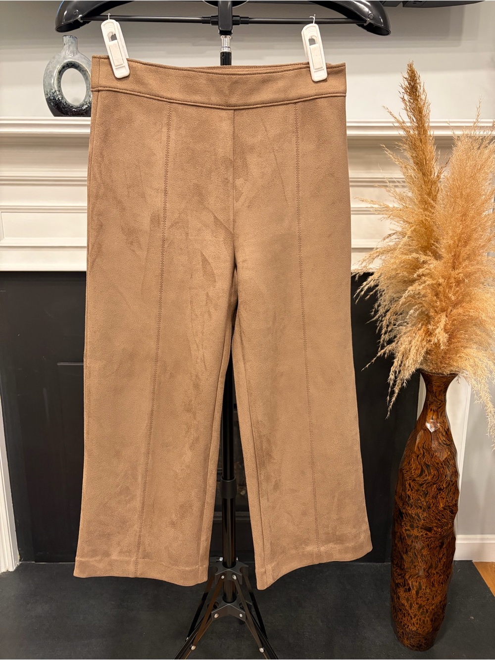 Ann Taylor Wide-leg Micro-Suede cropped pants in Rich Taupe